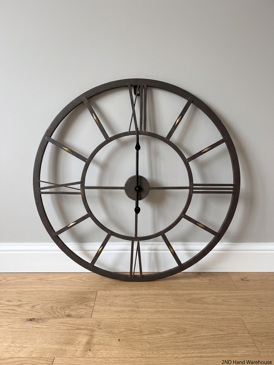 Large Grey Skeleton Wall Clock with Roman Numerals — Good Working Order – styled product image