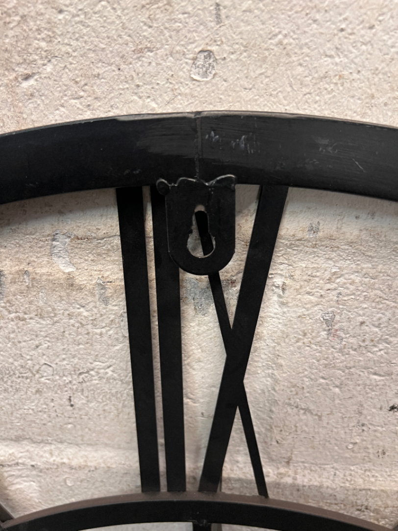 Large Grey Skeleton Wall Clock with Roman Numerals — Good Working Order – top view