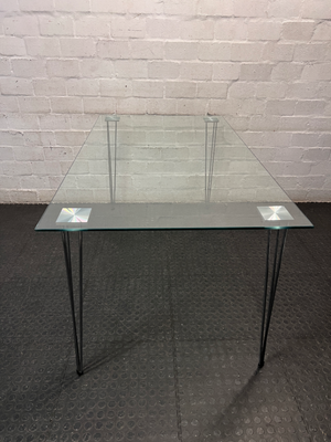 Modern Glass Top Dining Table with Hairpin Legs — Good Working Order – back view