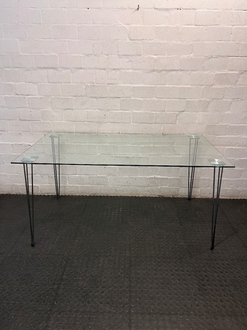 Modern Glass Top Dining Table with Hairpin Legs — Good Working Order – condition detail