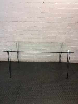 Modern Glass Top Dining Table with Hairpin Legs — Good Working Order – condition detail