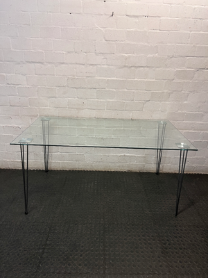 Modern Glass Top Dining Table with Hairpin Legs — Good Working Order – top view