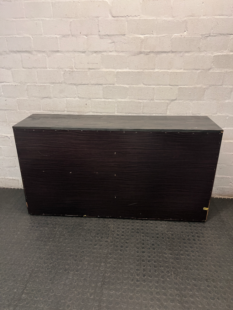 Modern Black Wooden Sideboard with Drawers and Cupboard — Well Used Condition – back view