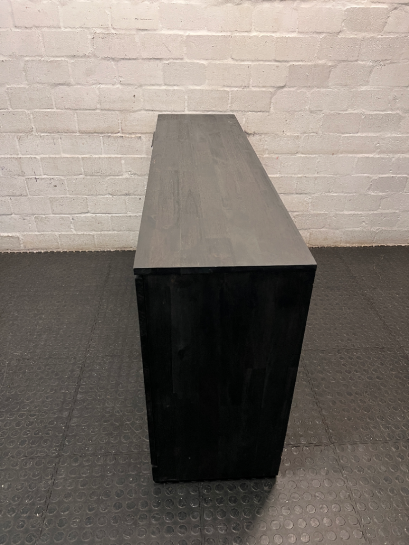Modern Black Wooden Sideboard with Drawers and Cupboard — Well Used Condition – condition detail