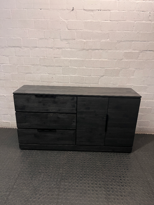 Modern Black Wooden Sideboard with Drawers and Cupboard — Well Used Condition – main front view