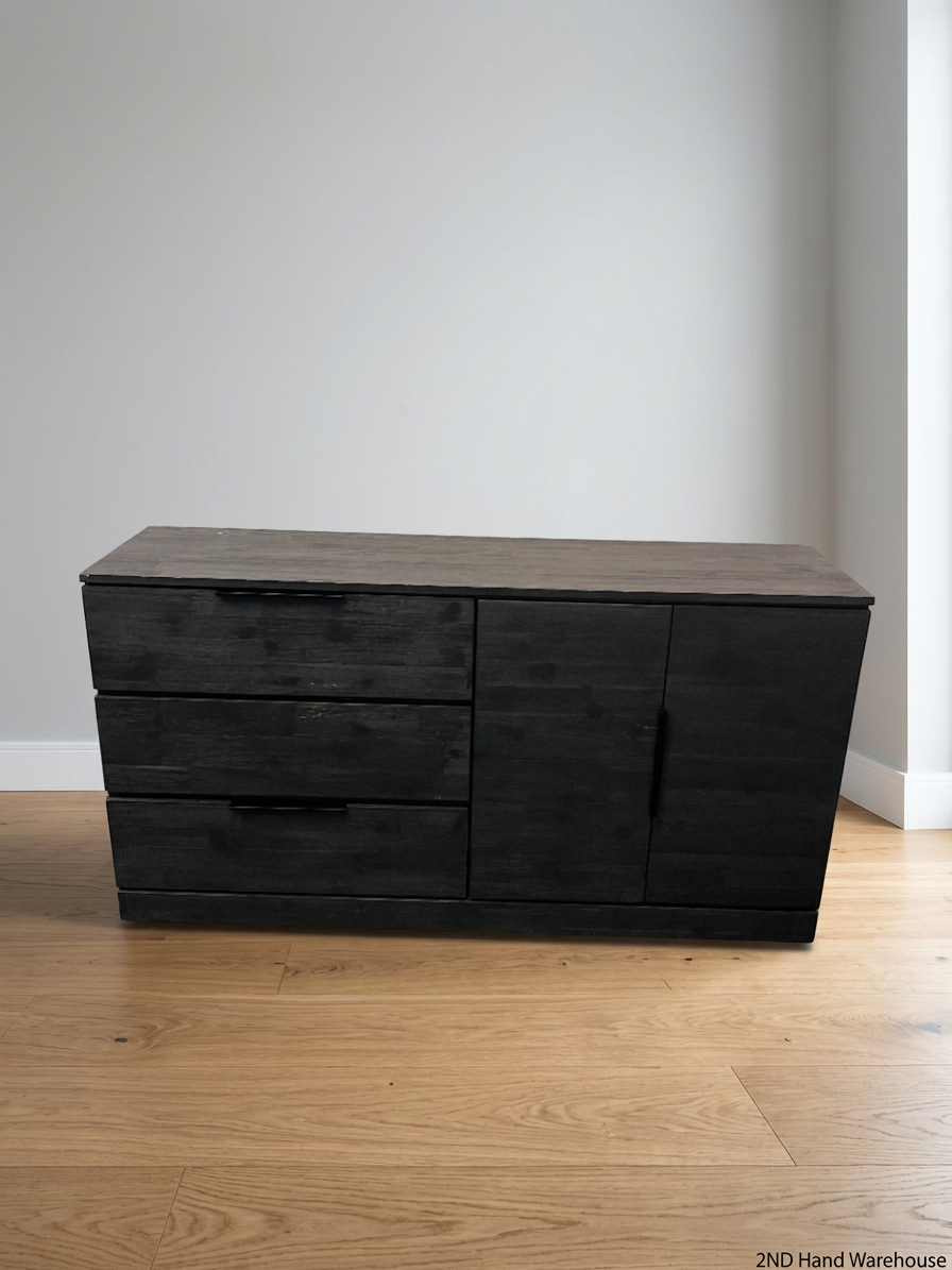 Modern Black Wooden Sideboard with Drawers and Cupboard — Well Used Condition – styled product image