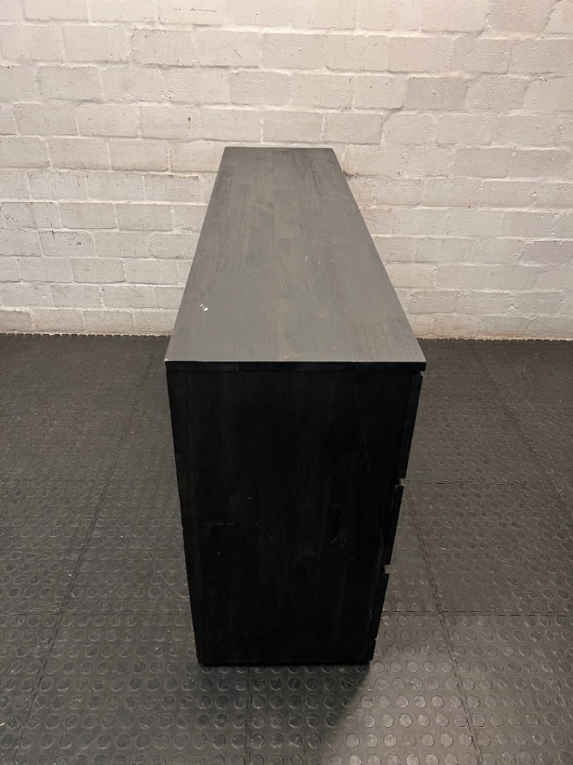 Modern Black Wooden Sideboard with Drawers and Cupboard — Well Used Condition – top view