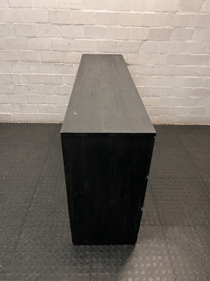 Modern Black Wooden Sideboard with Drawers and Cupboard — Well Used Condition – top view