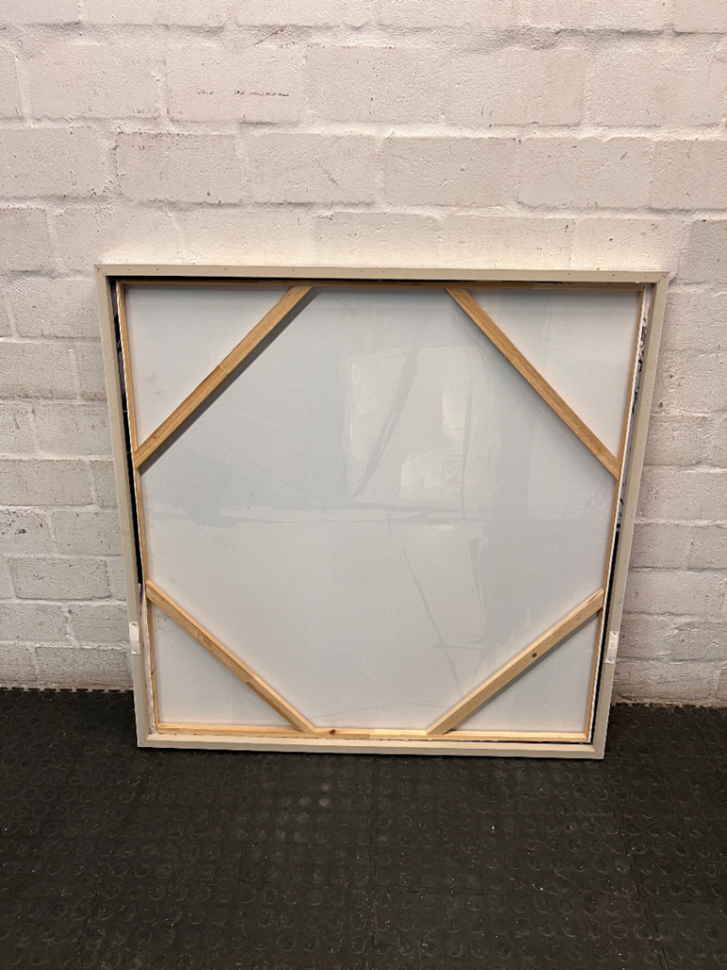 Large Abstract Grey and Black Framed Wall Art — Fair Used Condition – back view