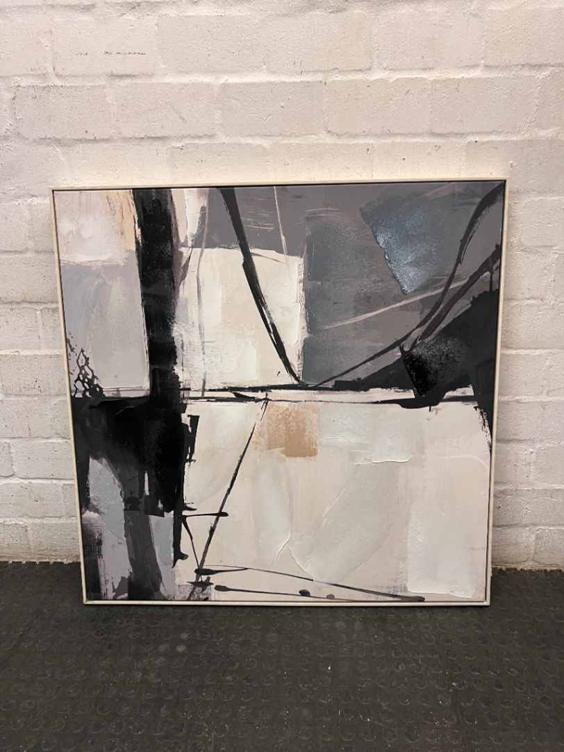 Large Abstract Grey and Black Framed Wall Art — Fair Used Condition – condition detail