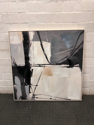 Large Abstract Grey and Black Framed Wall Art — Fair Used Condition – condition detail