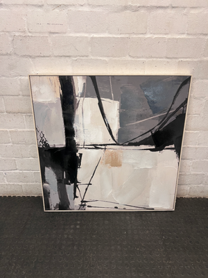 Large Abstract Grey and Black Framed Wall Art — Fair Used Condition – main front view