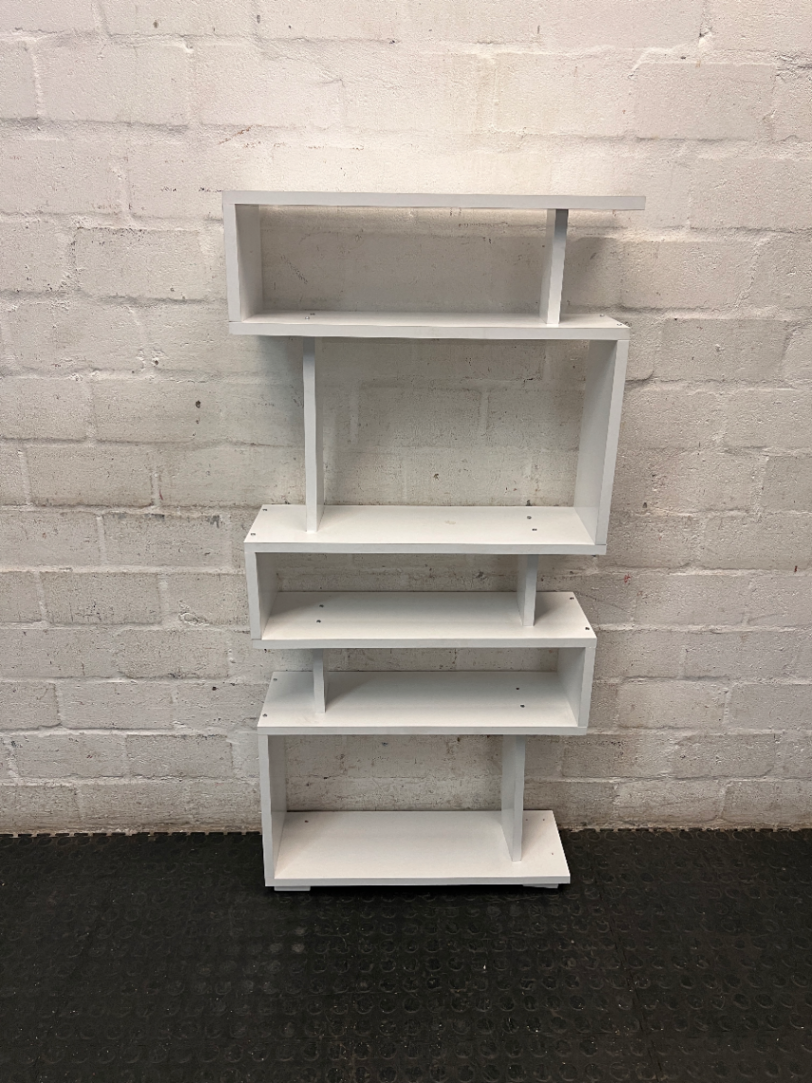 Modern White Zigzag Display Shelf — Used; Fair Condition – condition detail