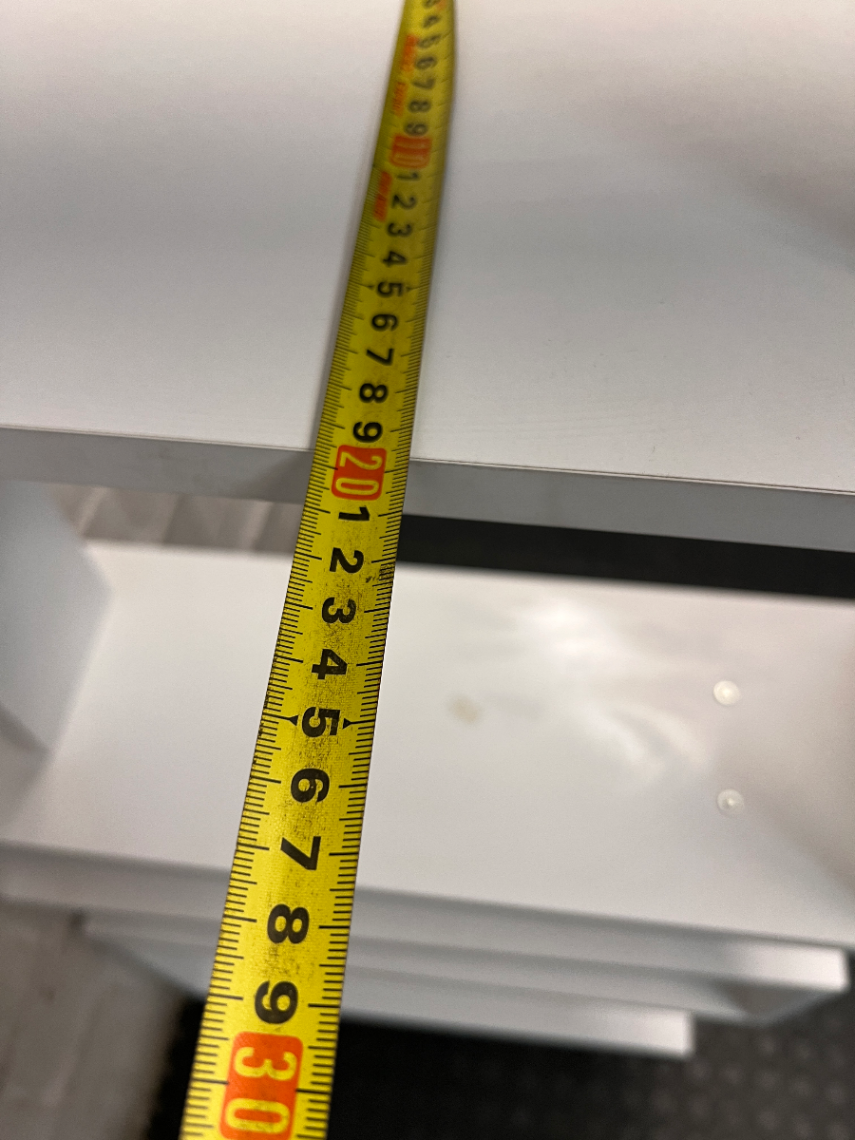 Modern White Zigzag Display Shelf — Used; Fair Condition – depth measurement