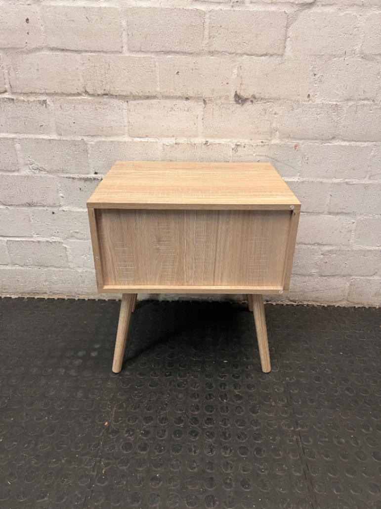 Two-Drawer Scandi-Style Bedside Table — Well Used with Significant Wear – back view