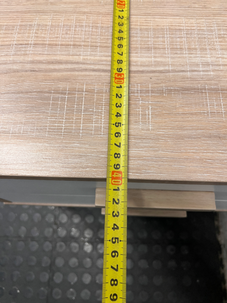 Two-Drawer Scandi-Style Bedside Table — Well Used with Significant Wear – depth measurement