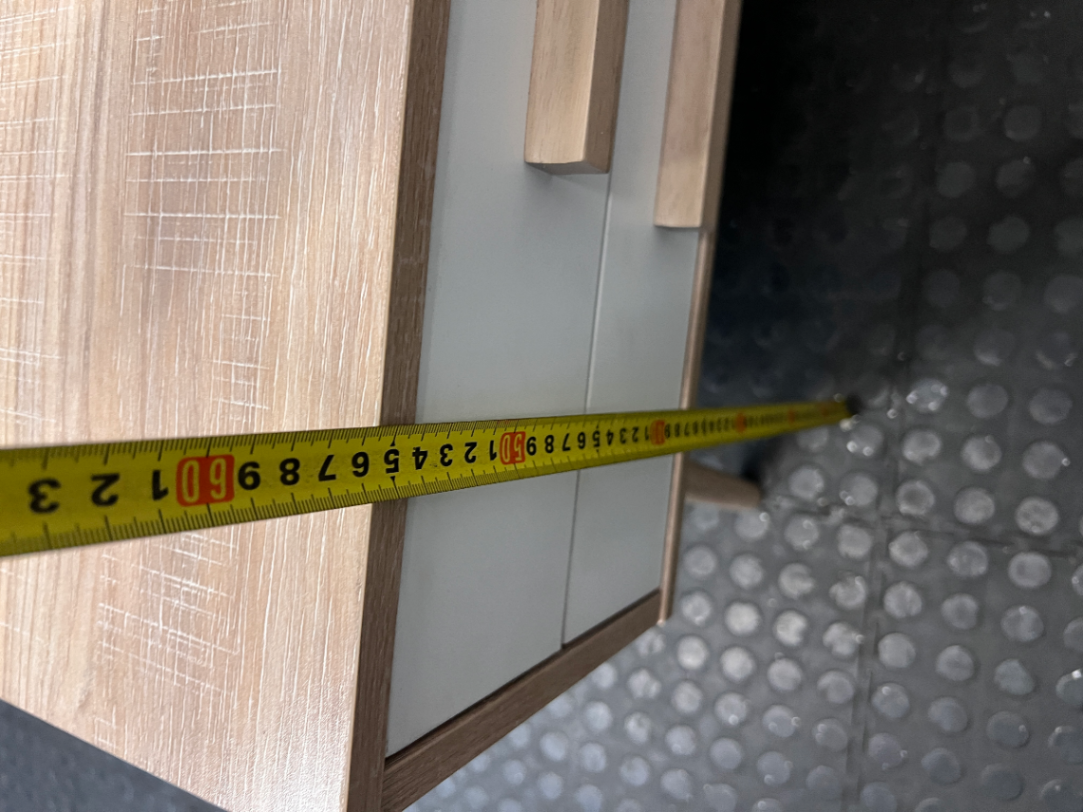 Two-Drawer Scandi-Style Bedside Table — Well Used with Significant Wear – height measurement