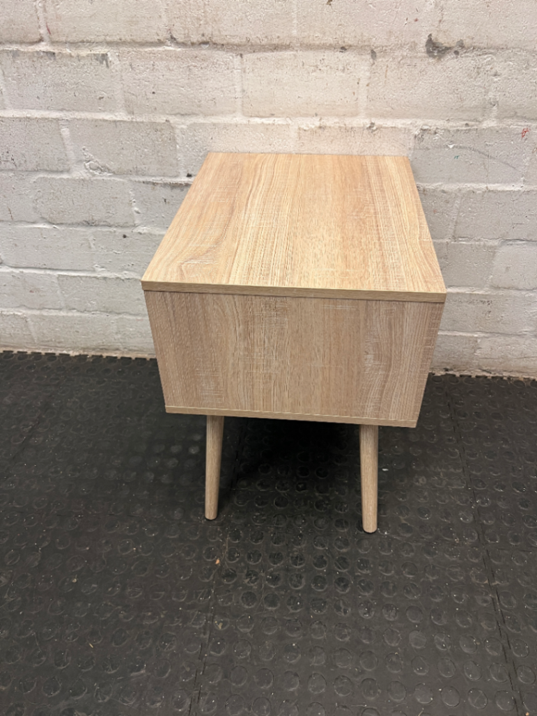 Two-Drawer Scandi-Style Bedside Table — Well Used with Significant Wear – top view