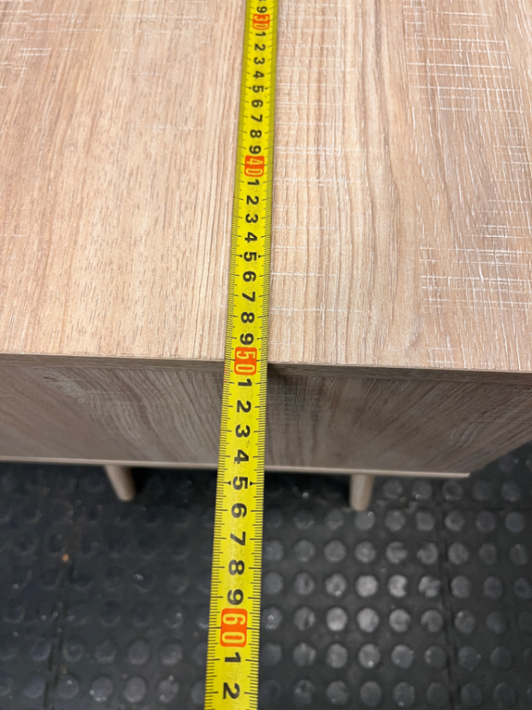 Two-Drawer Scandi-Style Bedside Table — Well Used with Significant Wear – width measurement