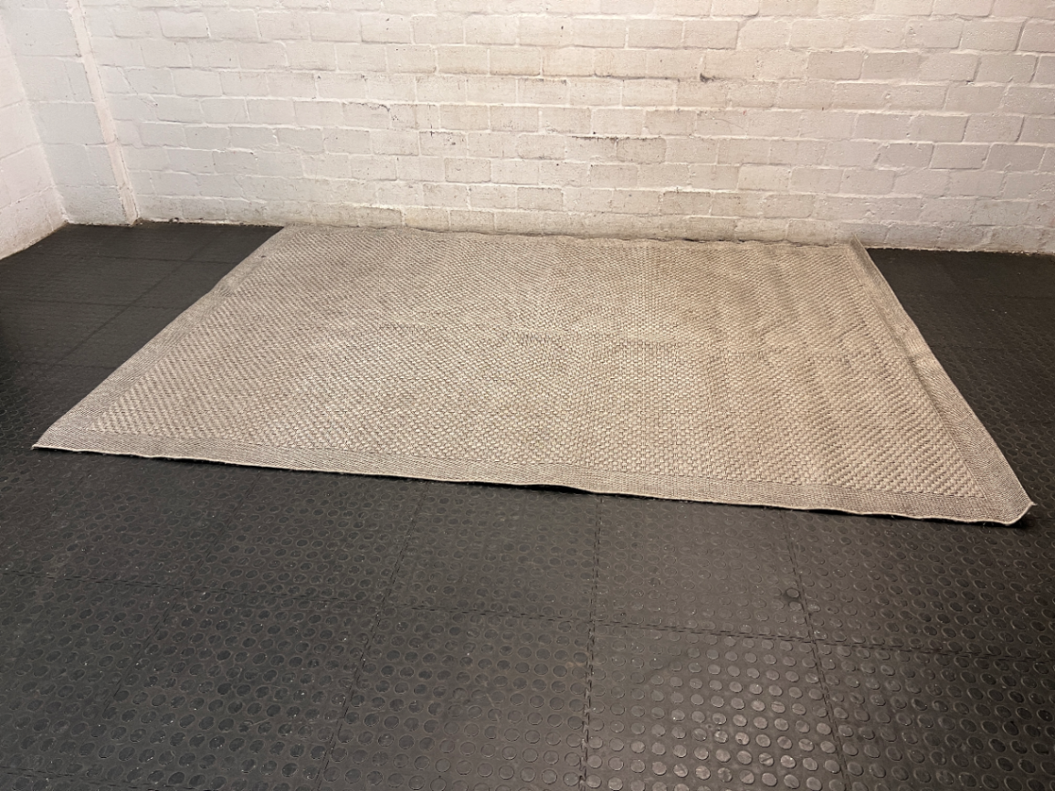 Large Woven Beige Area Rug — Well Used Rug – main front view