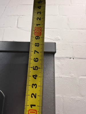 Tall Grey Bookshelf with Bottom Cupboard — Fair Condition with Minor Surface Marks – height measurement