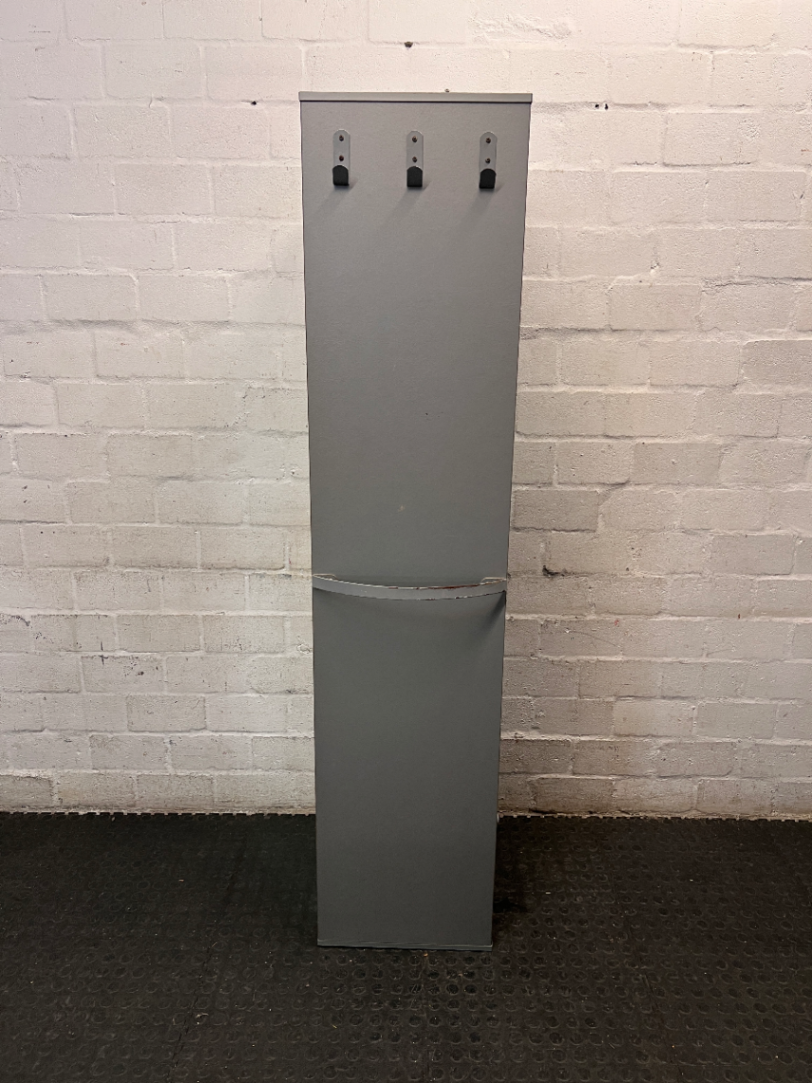 Tall Grey Bookshelf with Bottom Cupboard — Fair Condition with Minor Surface Marks – top view