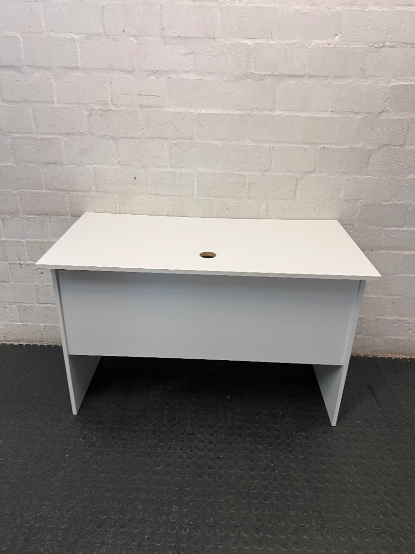 Minimalist White Office Desk with Cable Management — Fair Used Condition – condition detail