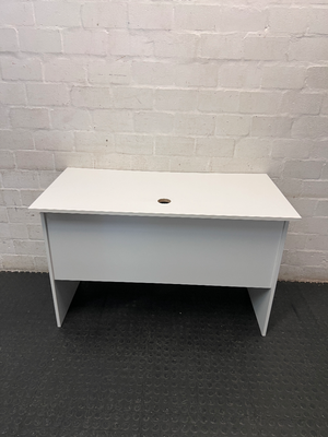 Minimalist White Office Desk with Cable Management — Fair Used Condition – condition detail