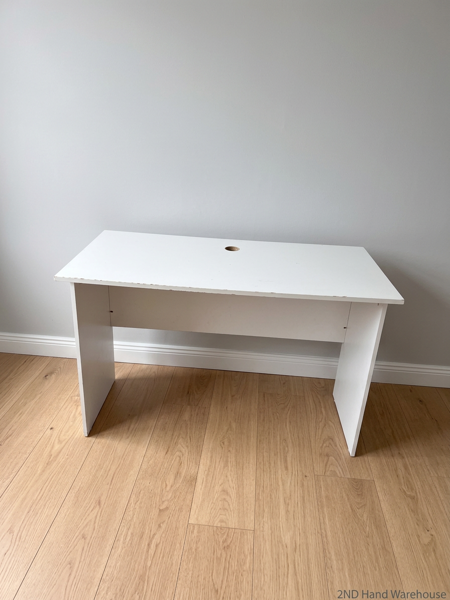 Minimalist White Office Desk with Cable Management — Fair Used Condition – styled product image