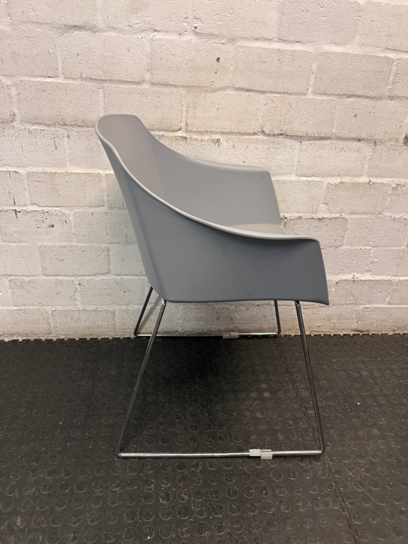 Grey Moulded Dining Chair with Upholstered Seat Pad — Good Working Order – back view
