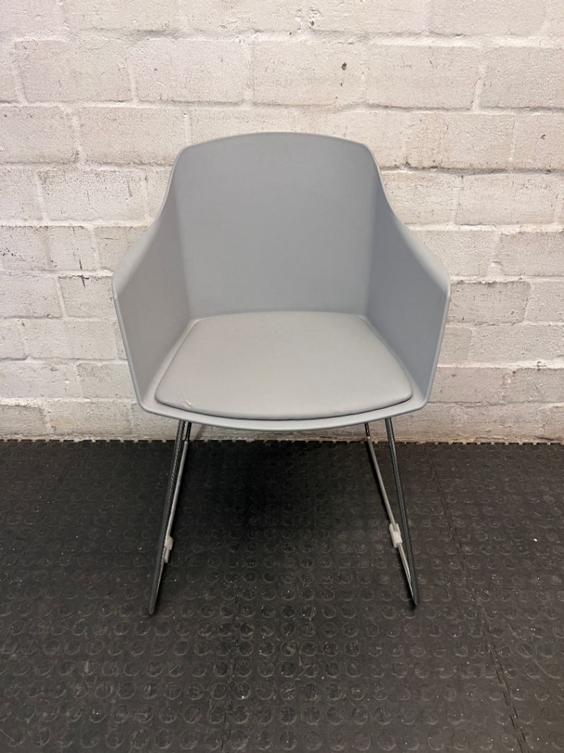 Grey Moulded Dining Chair with Upholstered Seat Pad — Good Working Order – main front view