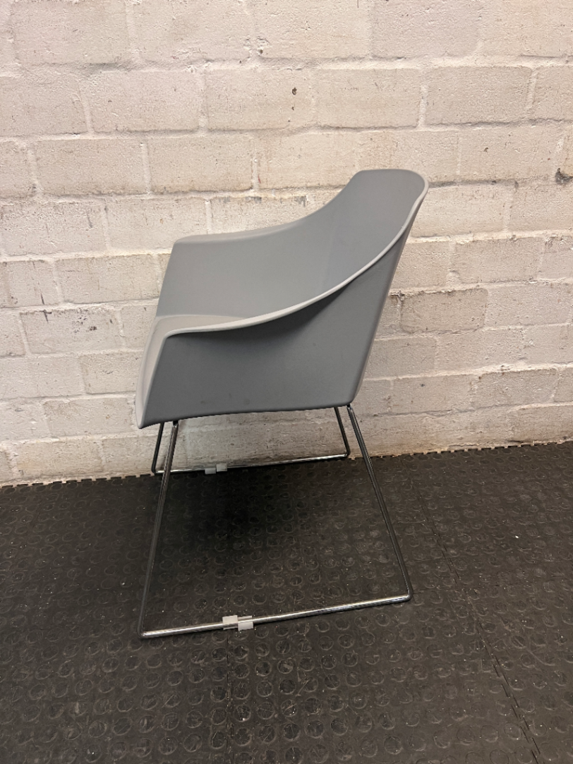 Grey Moulded Dining Chair with Upholstered Seat Pad — Good Working Order – side view