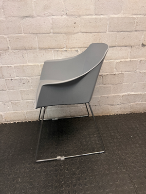 Grey Moulded Dining Chair with Upholstered Seat Pad — Good Working Order – side view