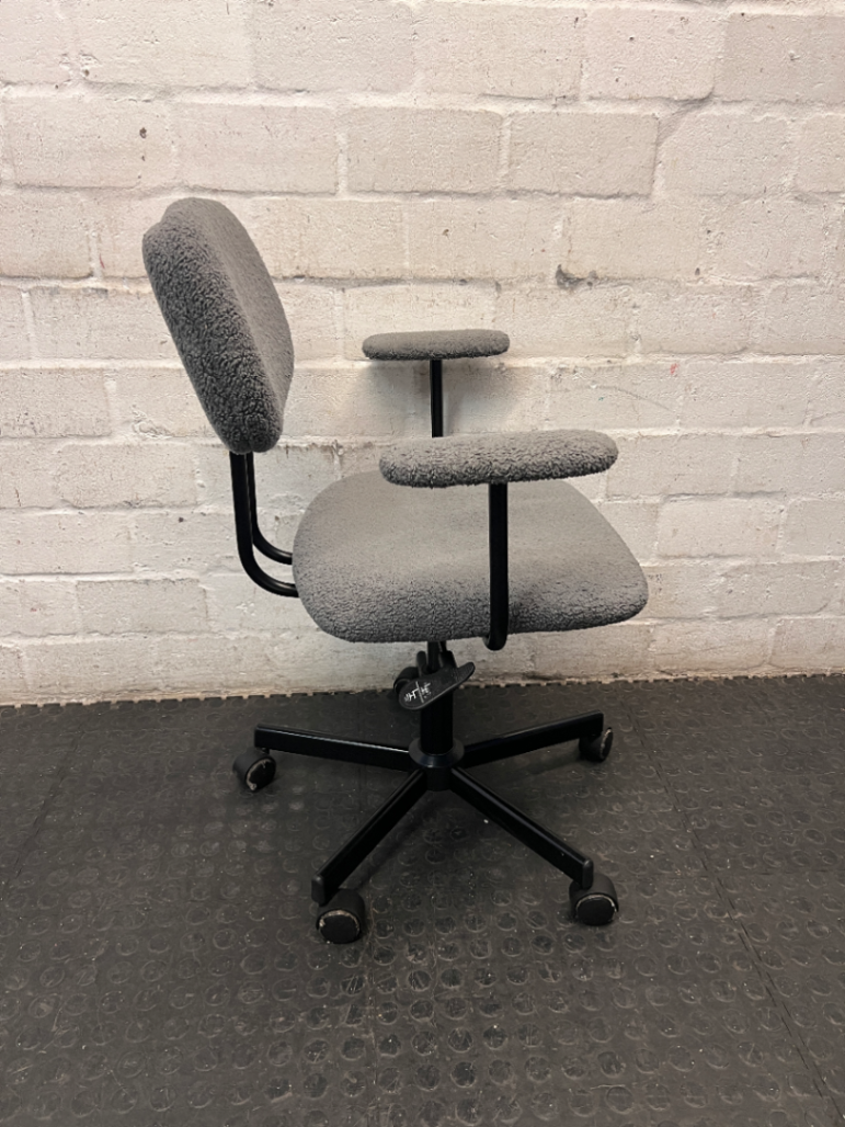 Grey Textured Fabric Swivel Office Chair — Fair Condition – back view