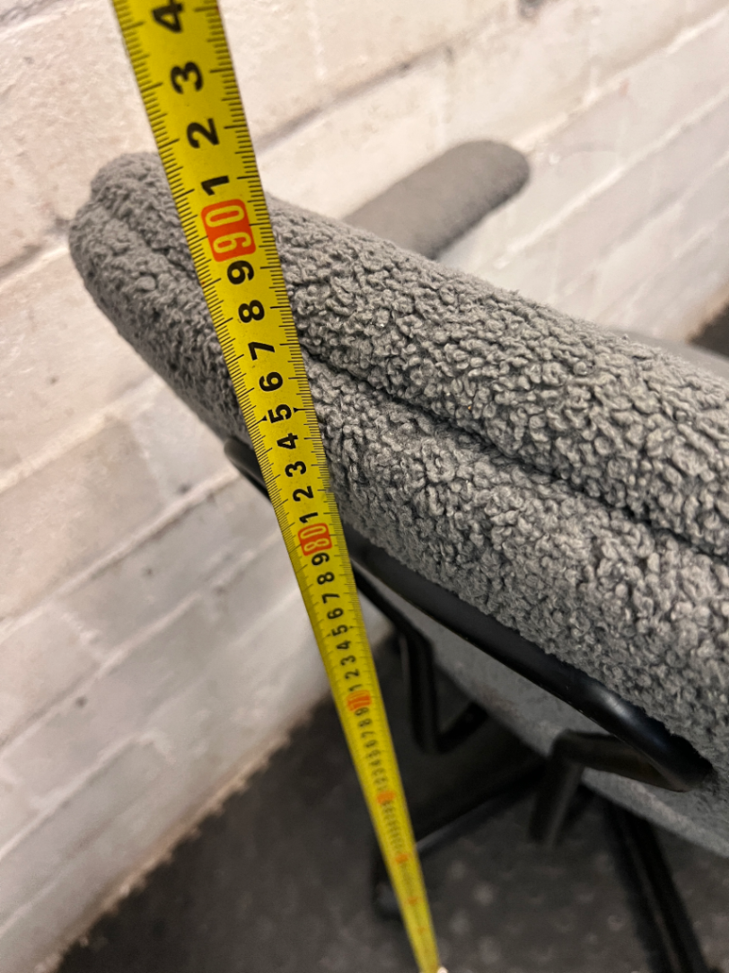 Grey Textured Fabric Swivel Office Chair — Fair Condition – height measurement