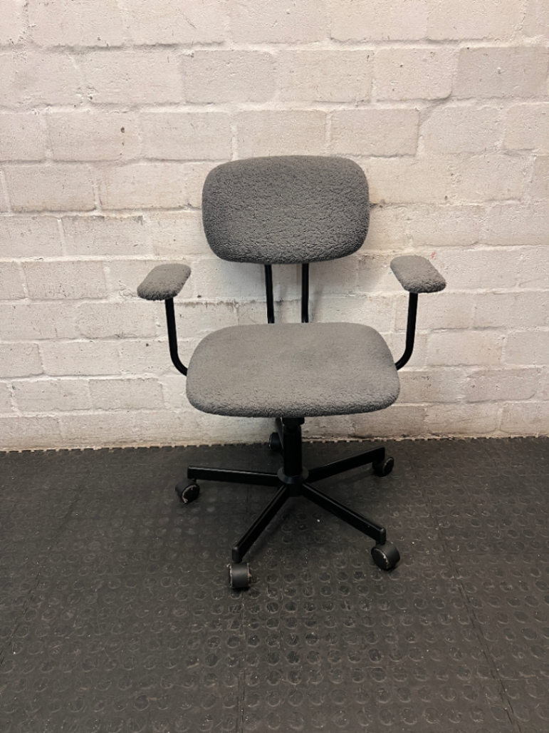 Grey Textured Fabric Swivel Office Chair — Fair Condition – main front view