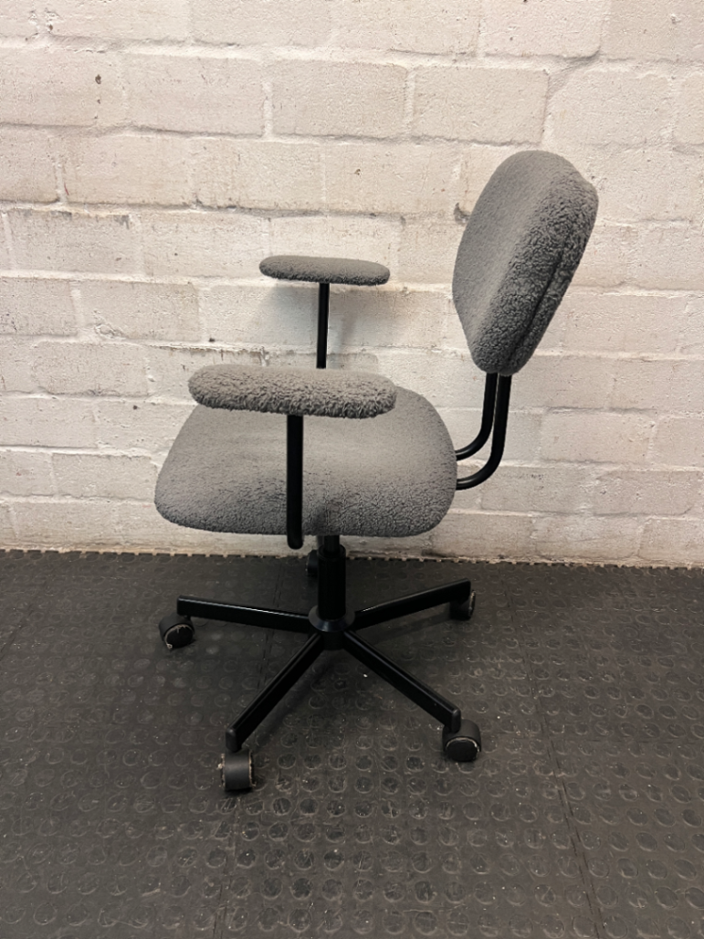 Grey Textured Fabric Swivel Office Chair — Fair Condition – side view