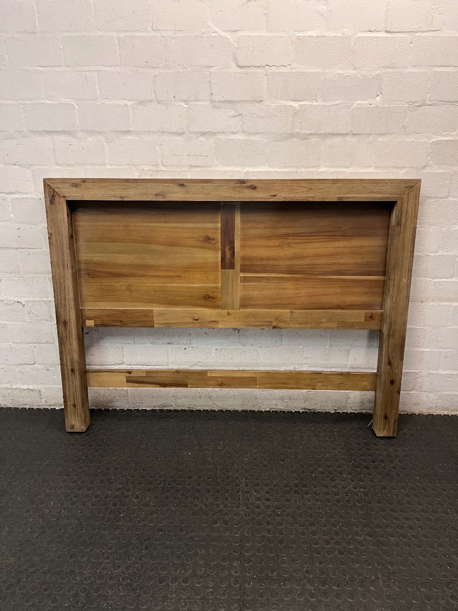 Acacia Wood Queen Headboard with Recessed Panel — Good Working Order – back view