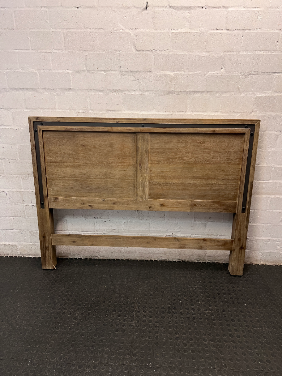 Acacia Wood Queen Headboard with Recessed Panel — Good Working Order – condition detail