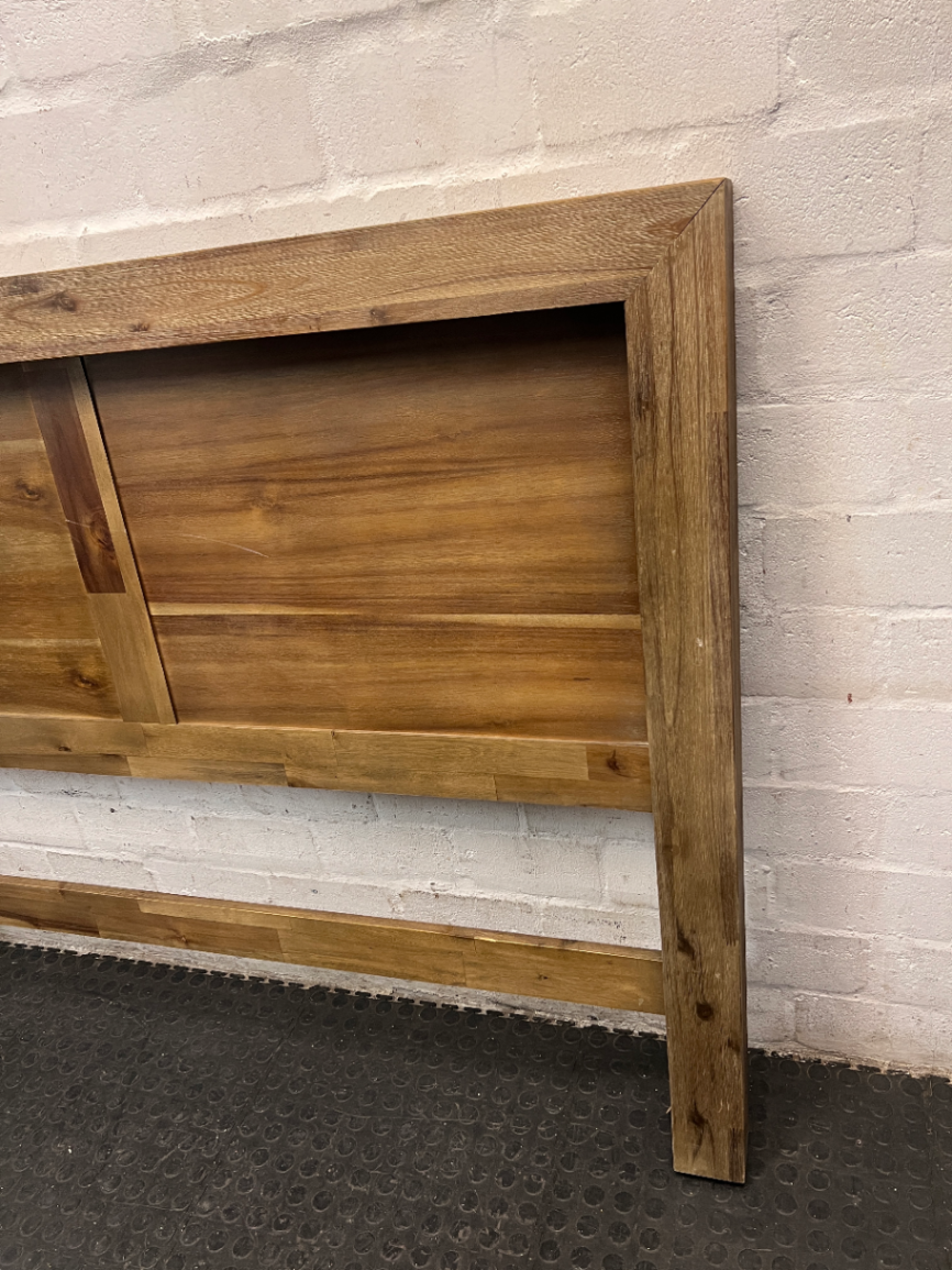 Acacia Wood Queen Headboard with Recessed Panel — Good Working Order – side view