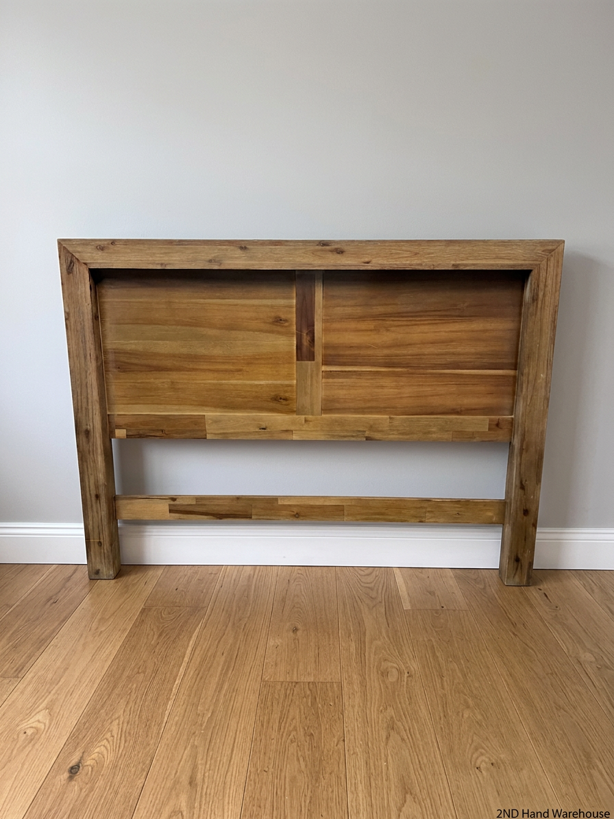 Acacia Wood Queen Headboard with Recessed Panel — Good Working Order – styled product image