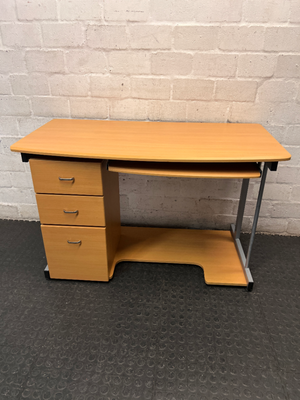 Oak Finish Office Desk with Keyboard Tray and Drawers — Great Condition – main front view
