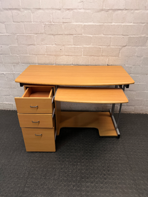 Oak Finish Office Desk with Keyboard Tray and Drawers — Great Condition – side view