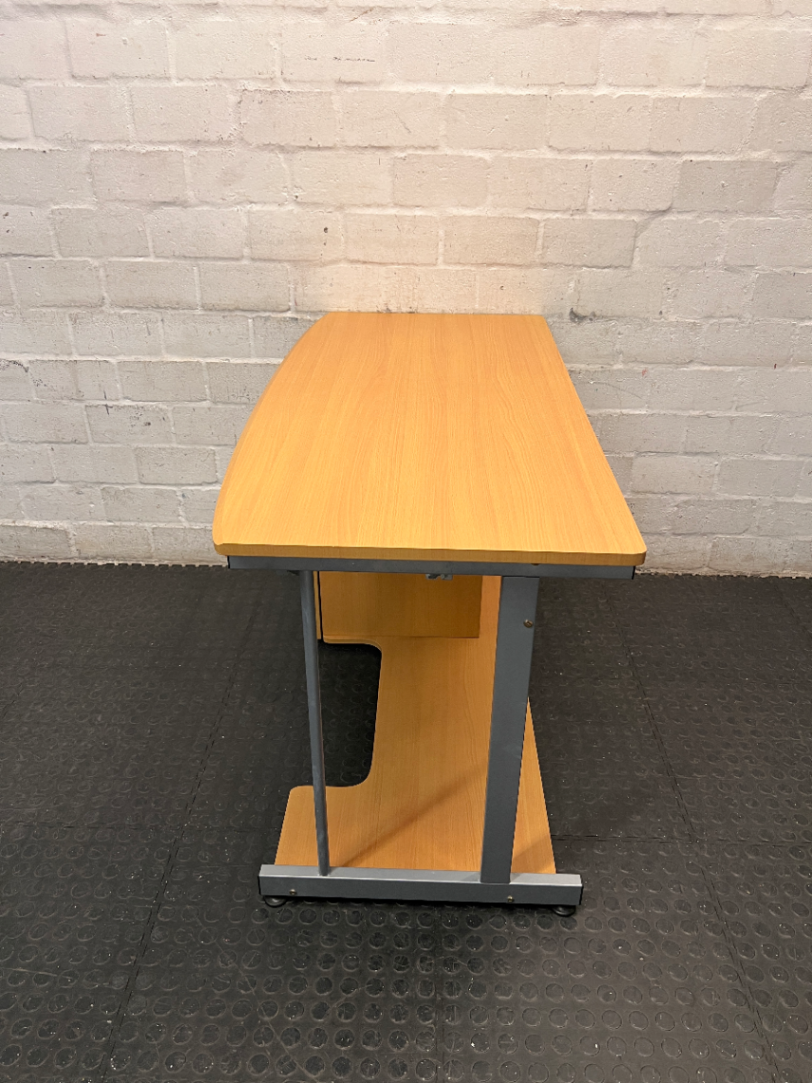 Oak Finish Office Desk with Keyboard Tray and Drawers — Great Condition – top view