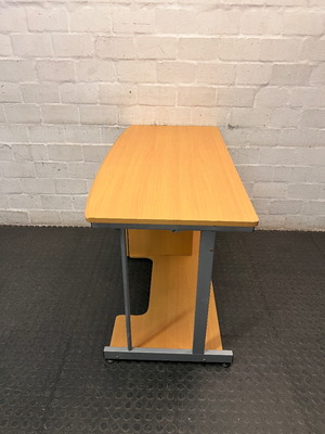 Oak Finish Office Desk with Keyboard Tray and Drawers — Great Condition – top view
