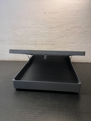 Queen Size Upholstered Fabric Bed Base — Well Used Condition – side view