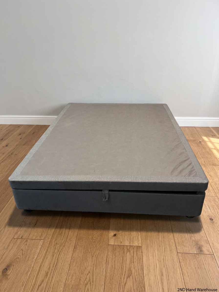 Queen Size Upholstered Fabric Bed Base — Well Used Condition – styled product image