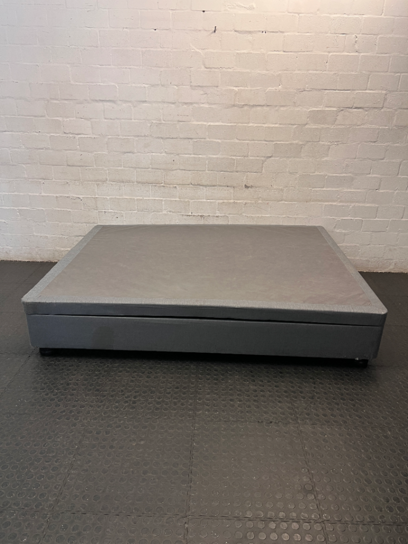 Queen Size Upholstered Fabric Bed Base — Well Used Condition – top view