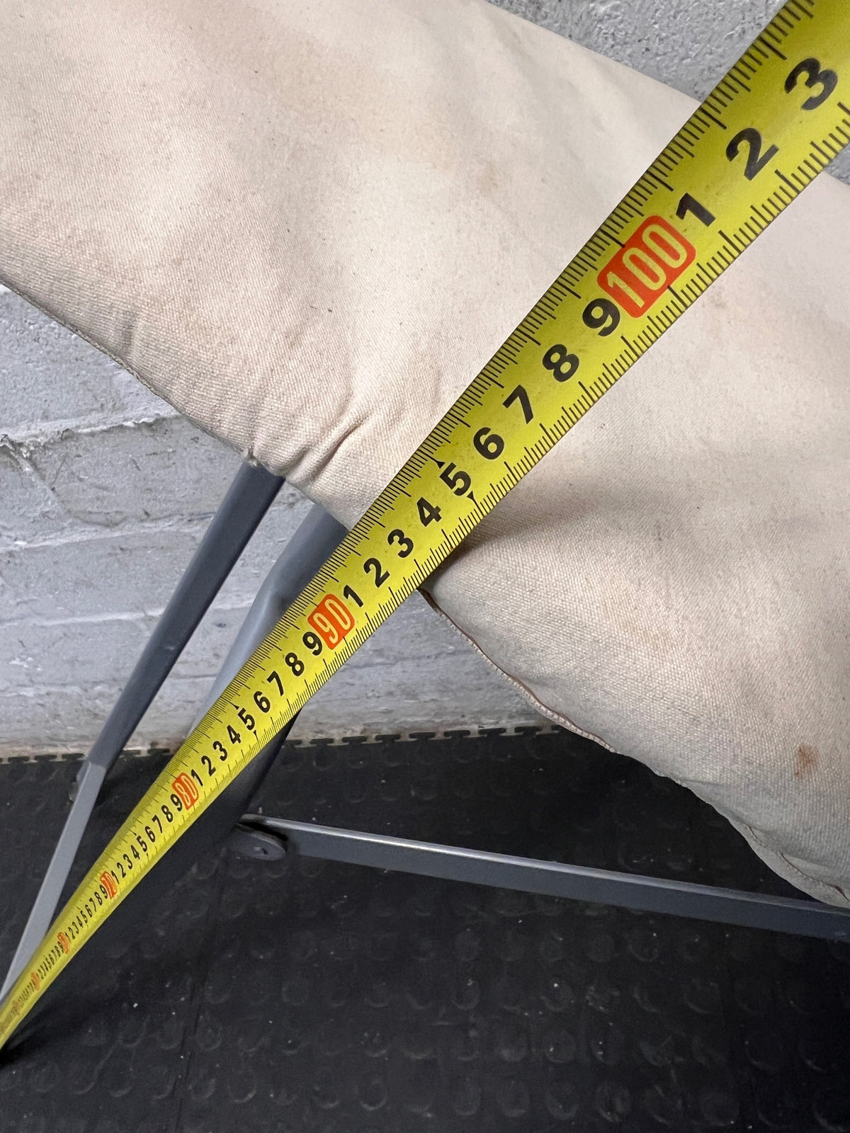 Grey Metal Folding Ironing Board — Fair Condition with Visible Surface Staining – height measurement