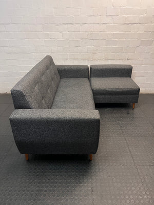 Custom Charcoal Grey L-Shaped Fabric Couch — Slightly Sagging Seat Foam – back view